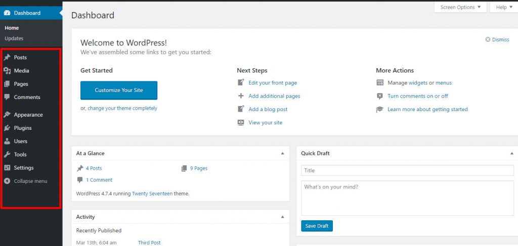 WordPress Dashboard