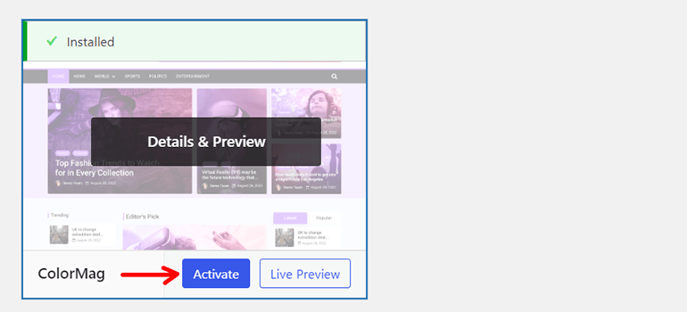 Activate ColorMag Theme - How to Start a Blog on WordPress