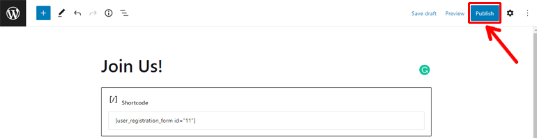 Add Shortcode and Publish
