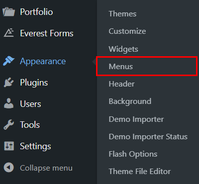 Appearance to Menu - How to Make a One Page Website