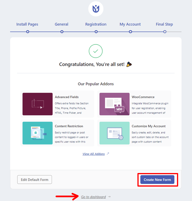 Completion of Setup Process