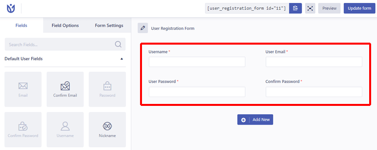 Form Builder Window with Mandatory Form Fields