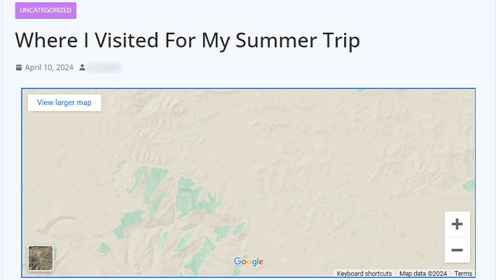 Frontend View of the Google Map Block - How to Create a Blog on WordPress