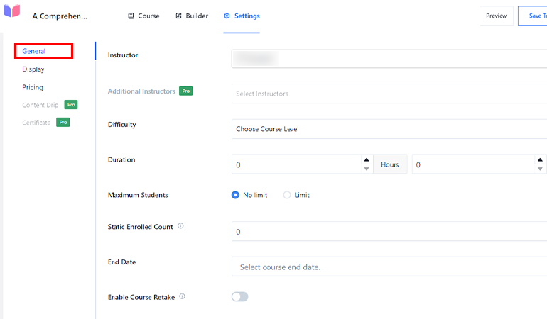 General Course Settings - Build LMS Website