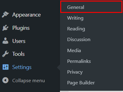 General Settings - How to Create a One Page Website