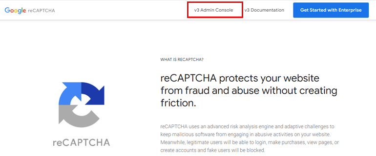 Google reCaptcha Homepage