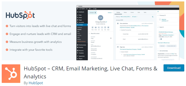 HubSpot CRM Email Live Chat Plugin