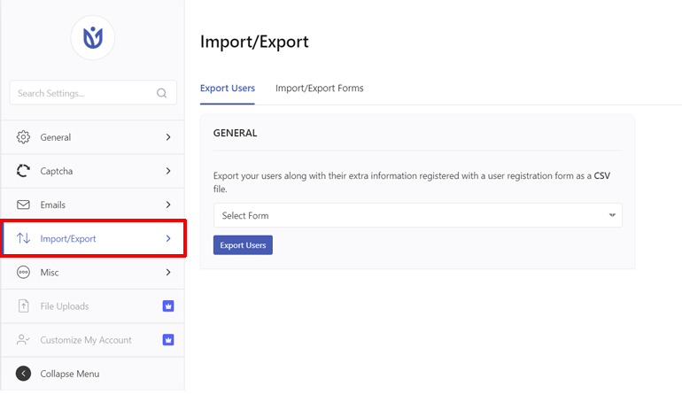 Import and Export Tab