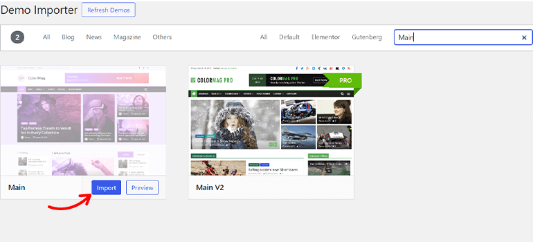 Import Main Template ColorMag - How to Start a WordPress Blog