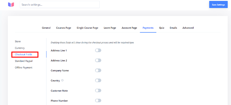 Payment to Checkout Fields - Learning Management System Development