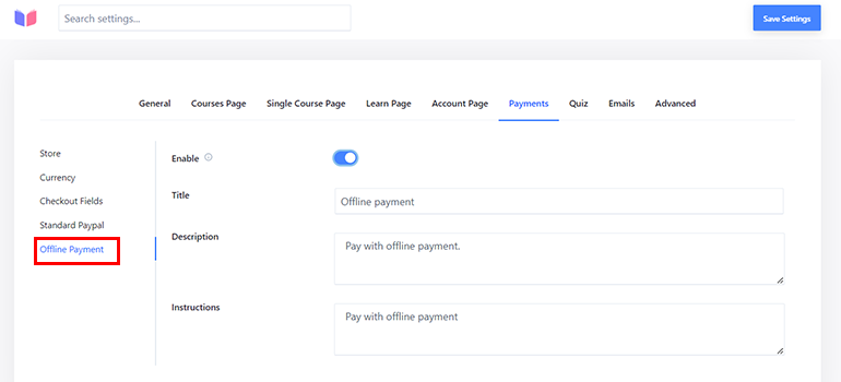 Payment to Offline Payment - Learning Management System Development