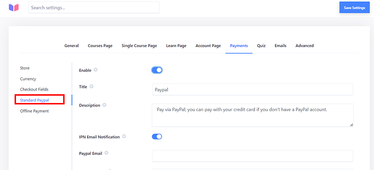 Payment to Standard PayPal - Learning Management System Development