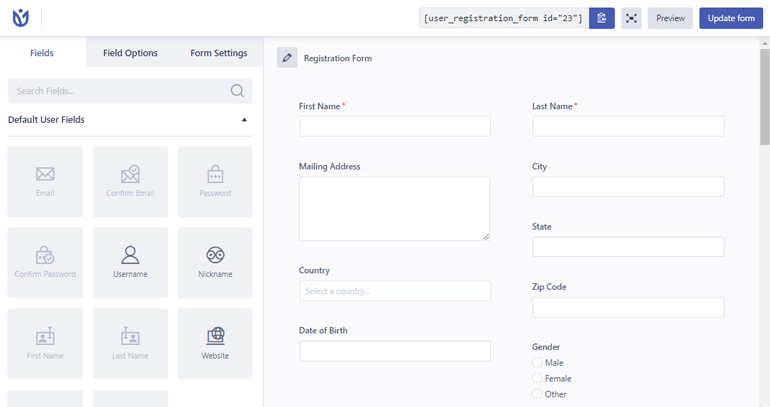 Pre-built Registration Form