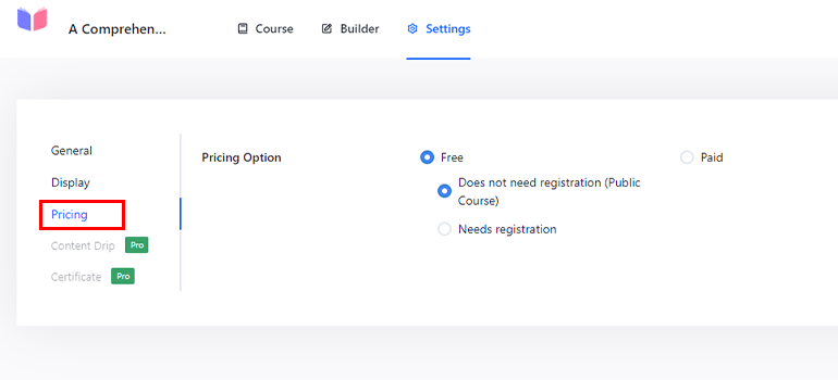 Pricing Course Settings - Build LMS Website