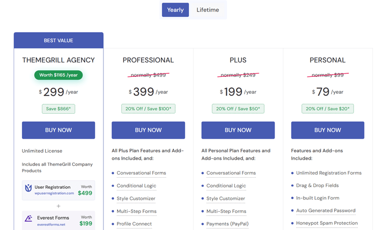 Pricing Plans for User Registration