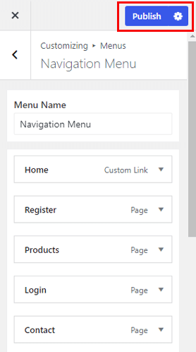 Publish Menu