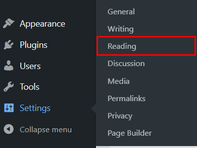 Reading Settings - How to Create a One Page Website