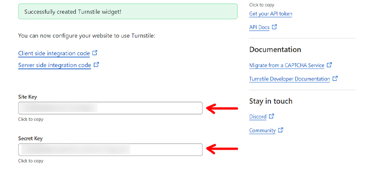 Retrieving Keys for Cloudflare Turnstile