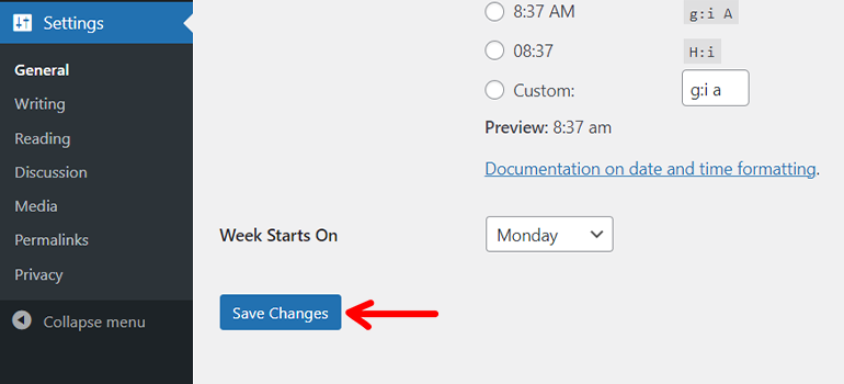 Save Changes for General Settings - How to Create a One Page Site