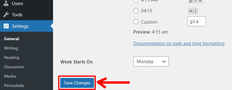 Save Changes Option