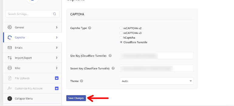 Saving Cloudflare Turnstile Keys to Site