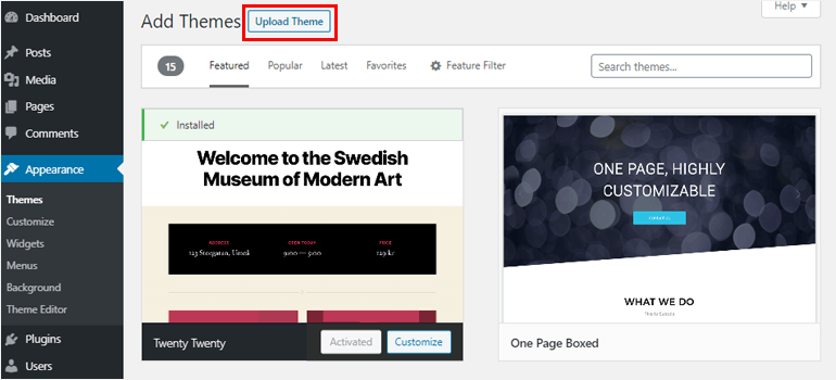 Upload Theme Button