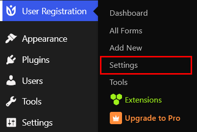 User Registration Navigation to Settings - WordPress Captcha